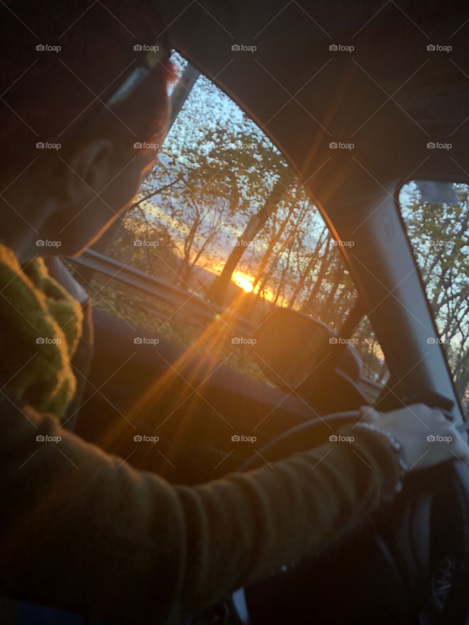 Sunset in a car 