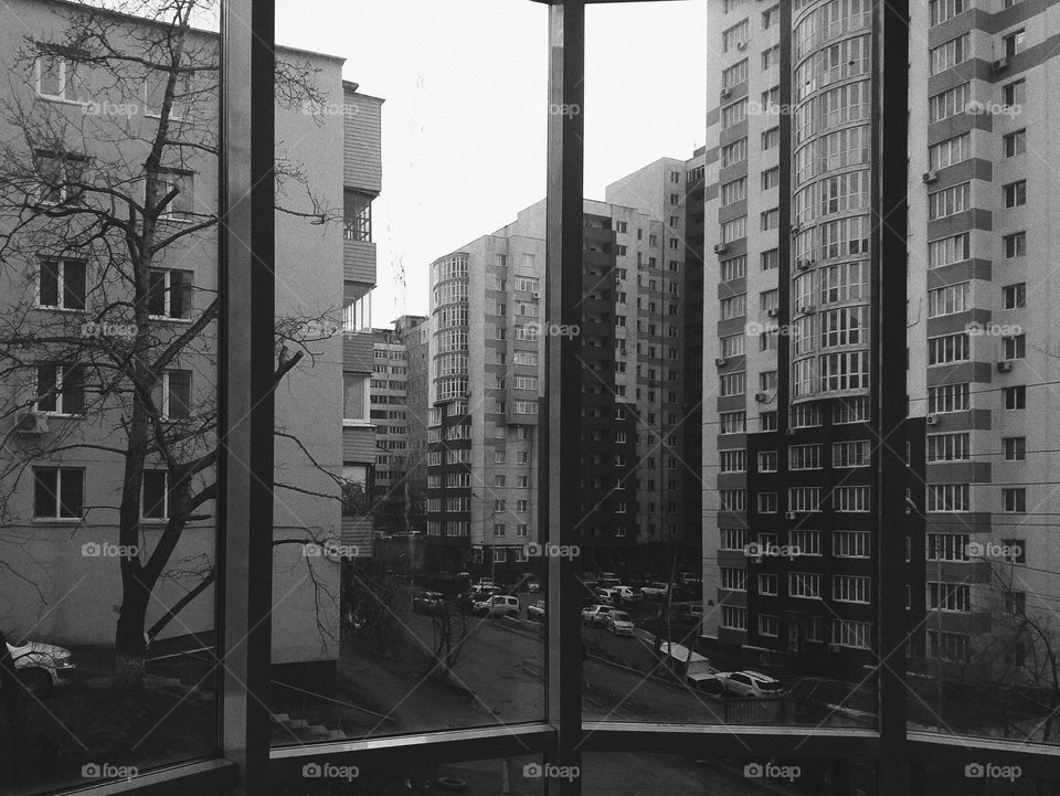 black and white architecture, blocks of flats