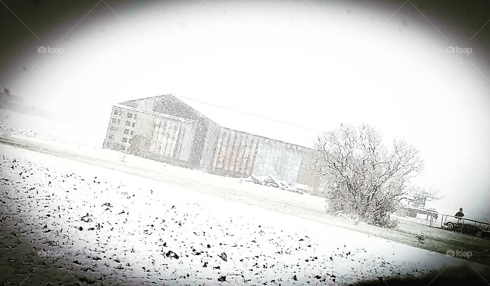 snowy barn scene