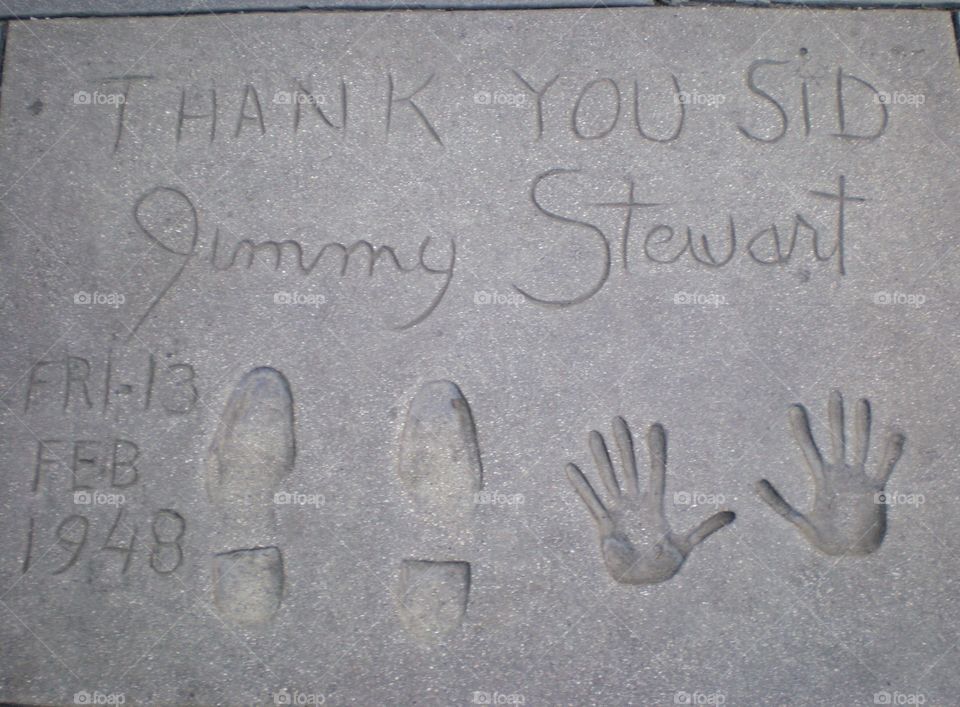 Jimmy Stewart's hands and feelings cement in front of Grauman's Chinese theater
