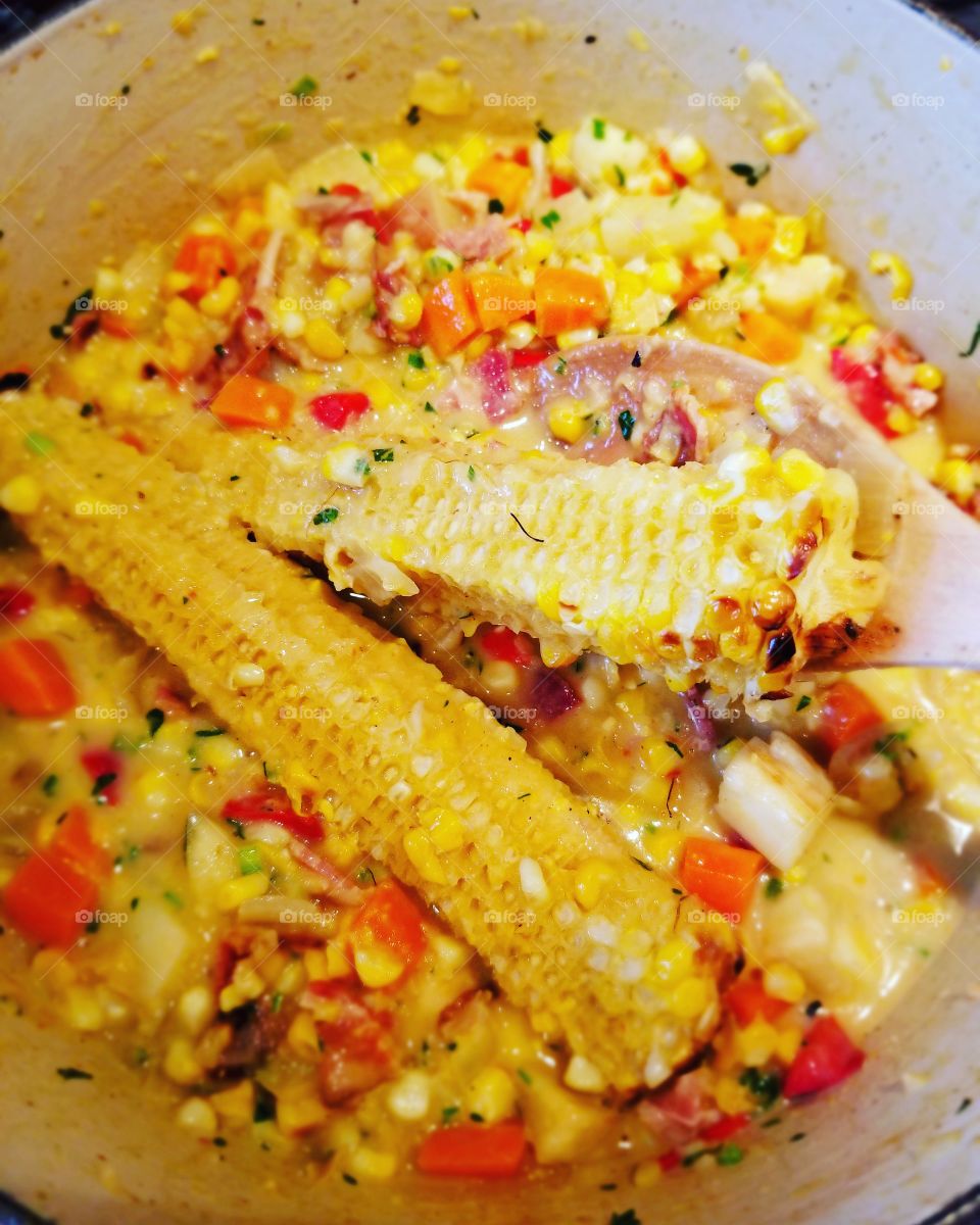 Sweet corn Bacon And yuca Root chowder