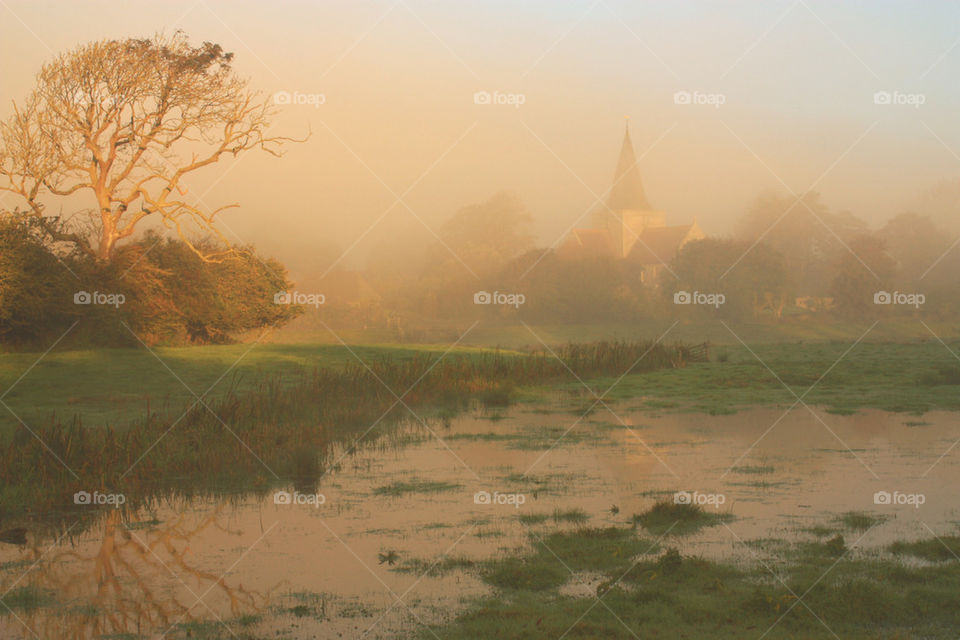 Alfriston church in mist