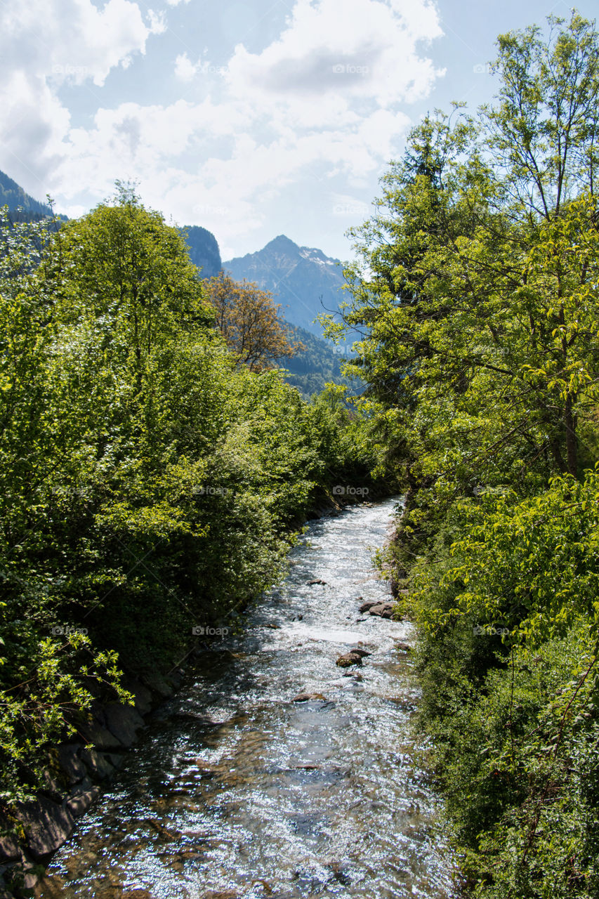 High angle view of a flowing stream