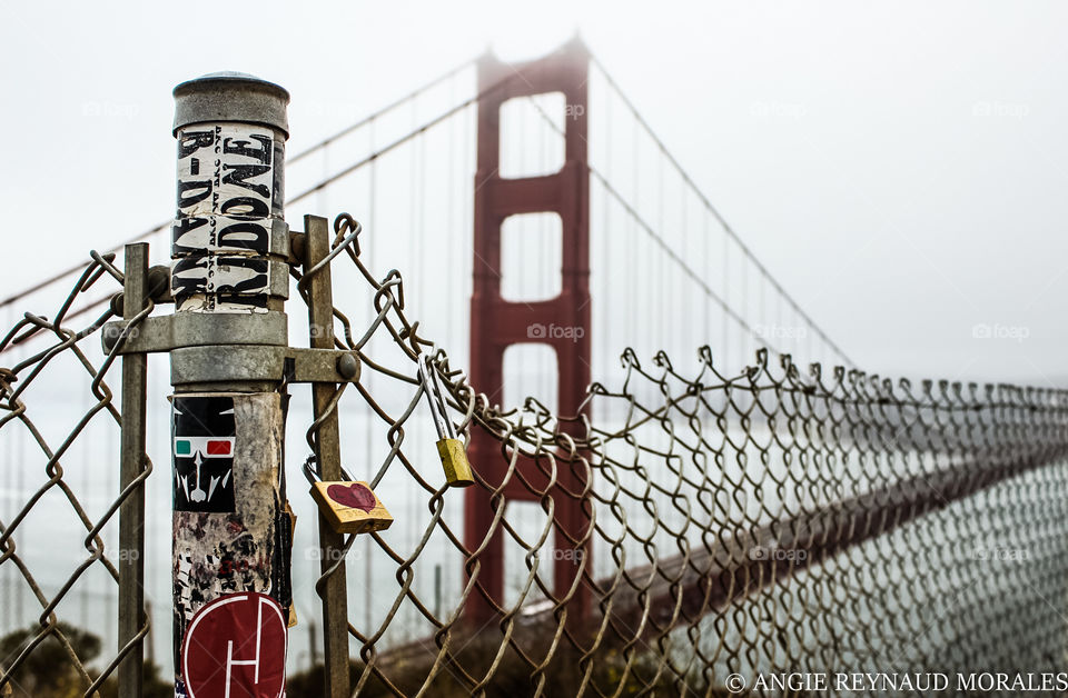 San Francisco Bridge- 
display of locks by tourists