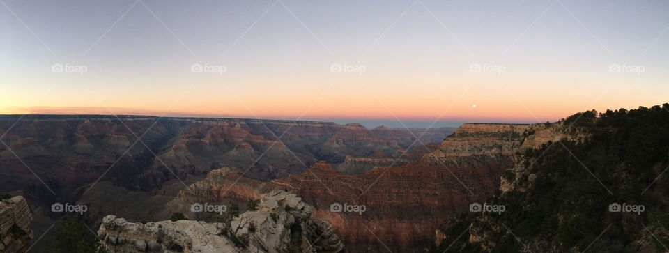 Panoramic view of Grand Canyon during sunset