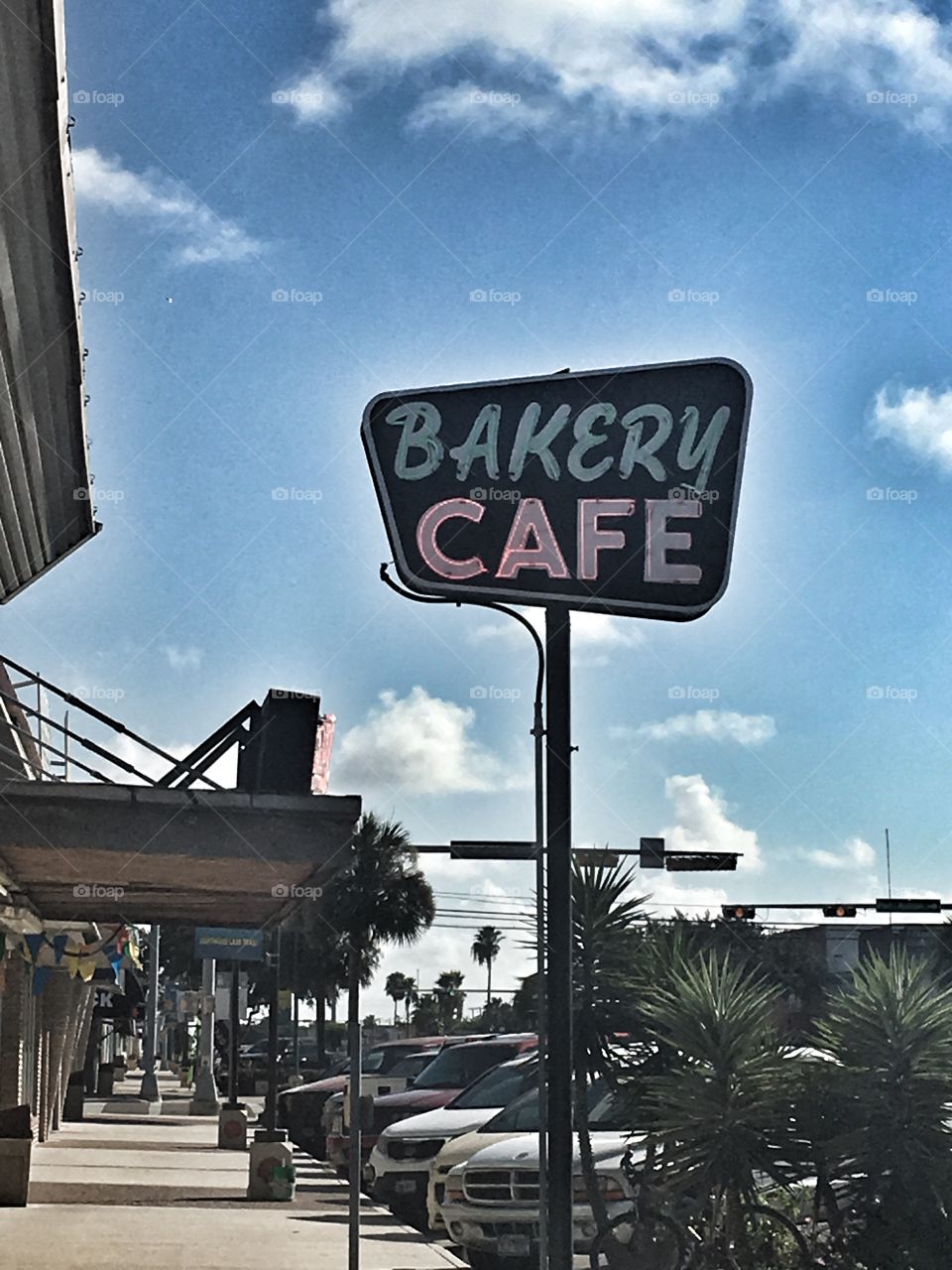 The Bakery Cafe neon sign in Aransas Pass - since 1929. 