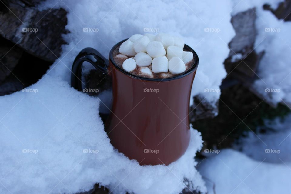 Mug of hot chocolate with marshmallows 