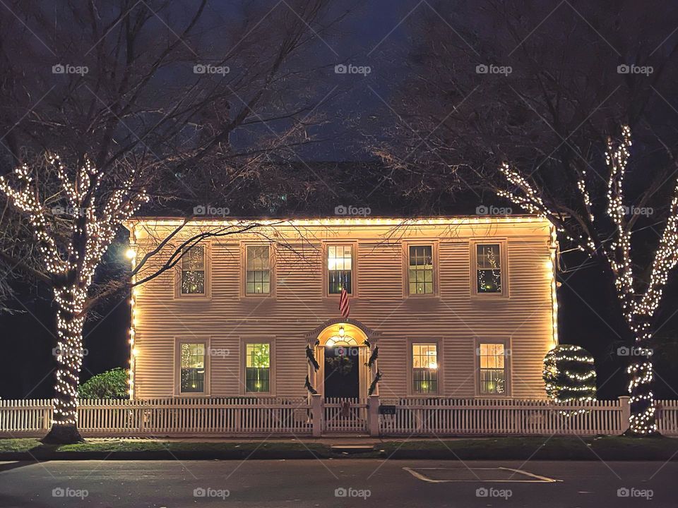 Christmas lights on an old house 