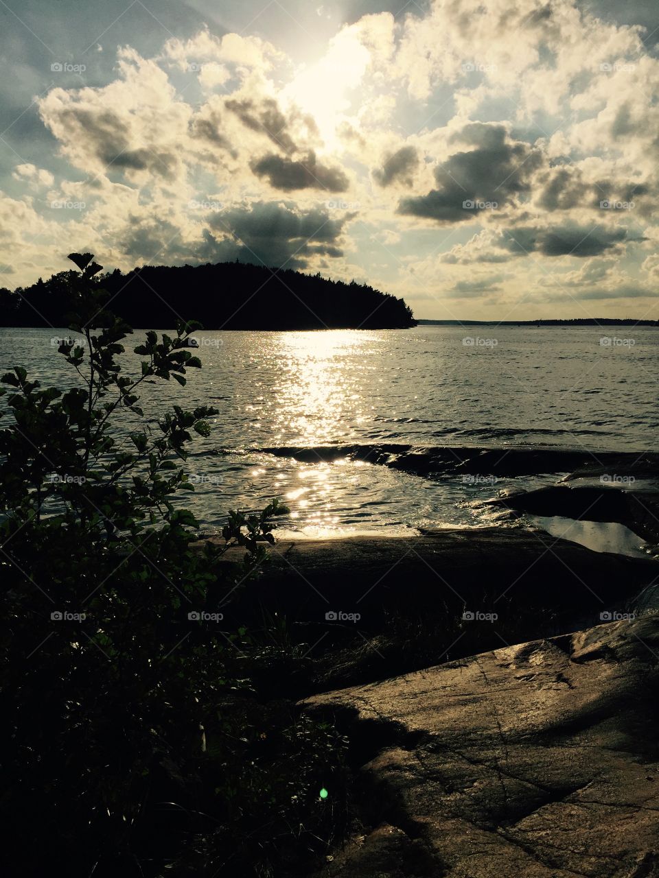 Soon to be sunset. View of the water in the archipelago of Stockholm. 