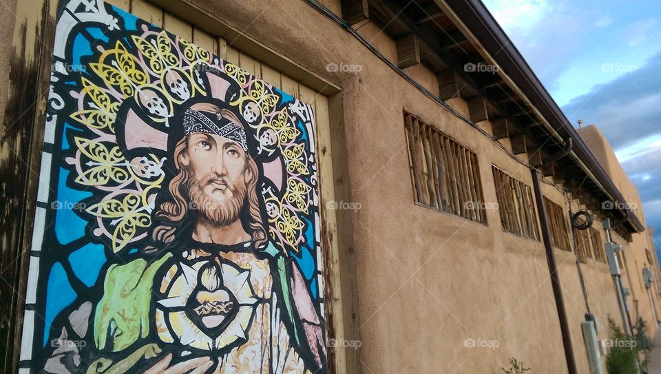 Jesus Street Art Mural Side of Building Taos, New Mexico