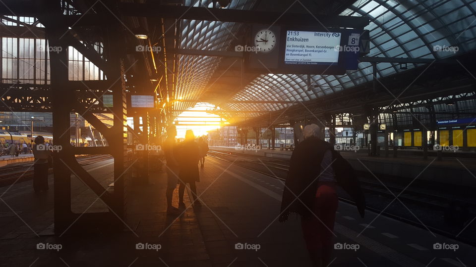 sunset Platform Amsterdam cs train station