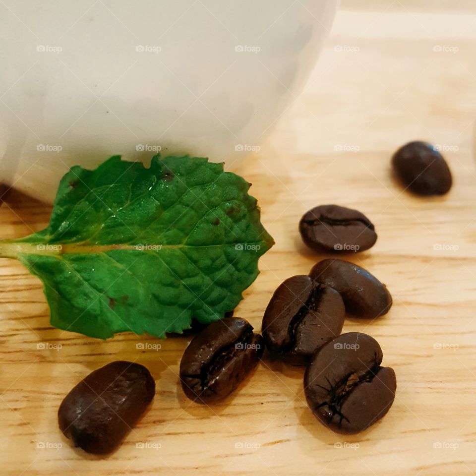 coffee beans and mint