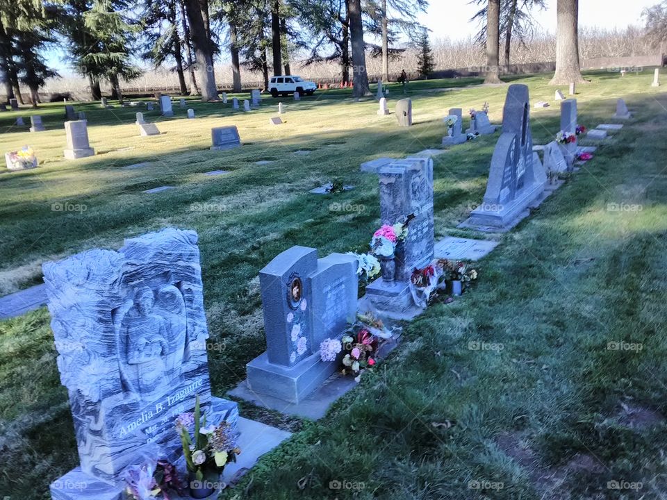 a line of tombstones