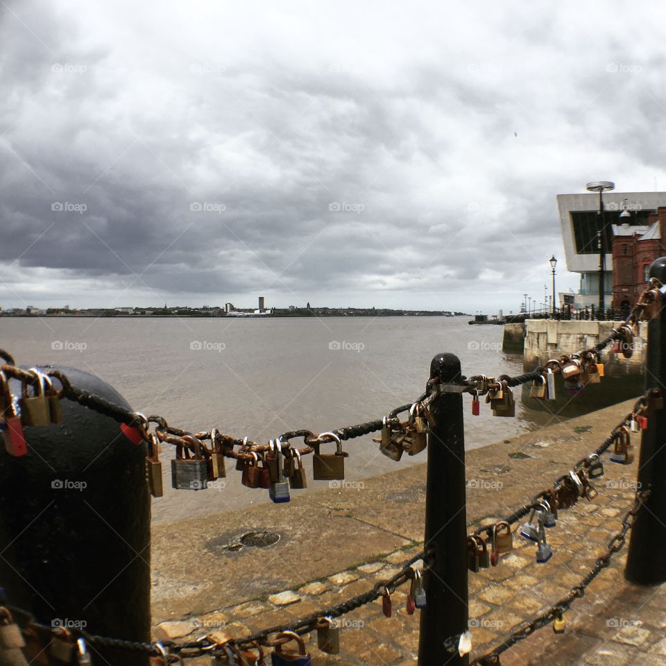Love lock padlocks across the Mersey, Liverpool 