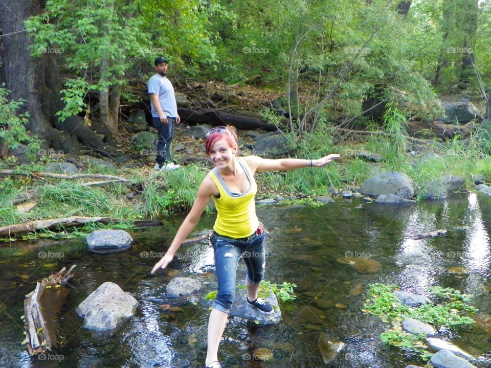 Don't fall!. Crossing the stream