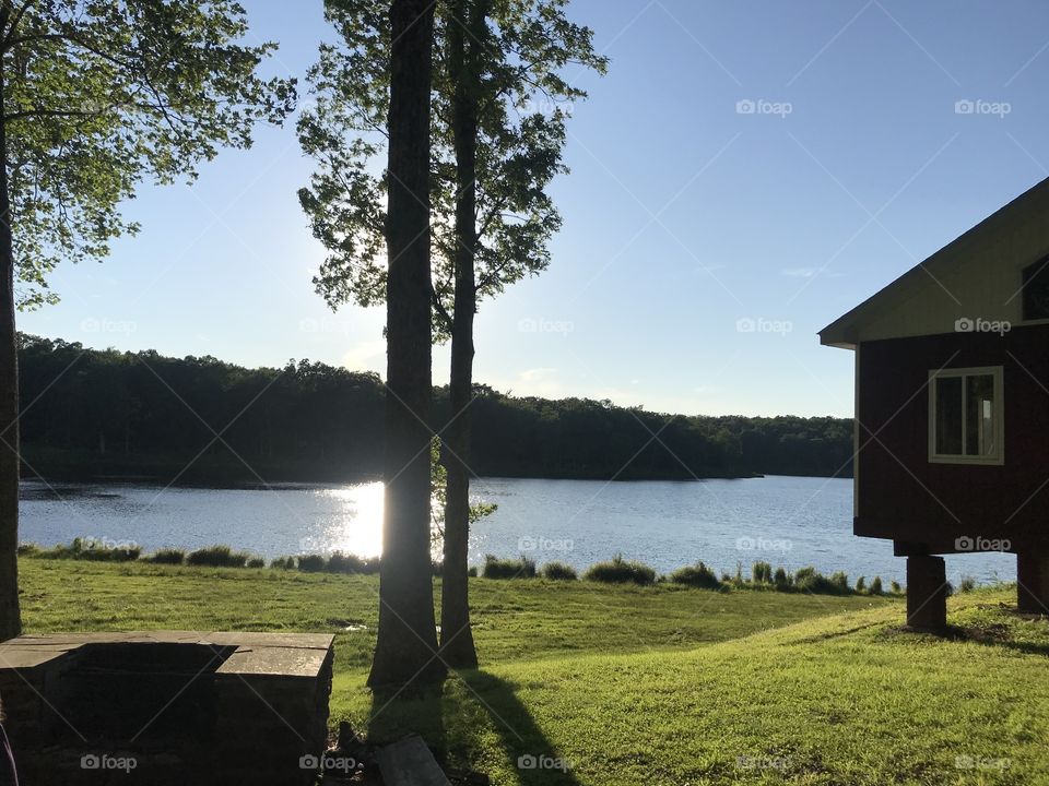 Camp view of lake. 