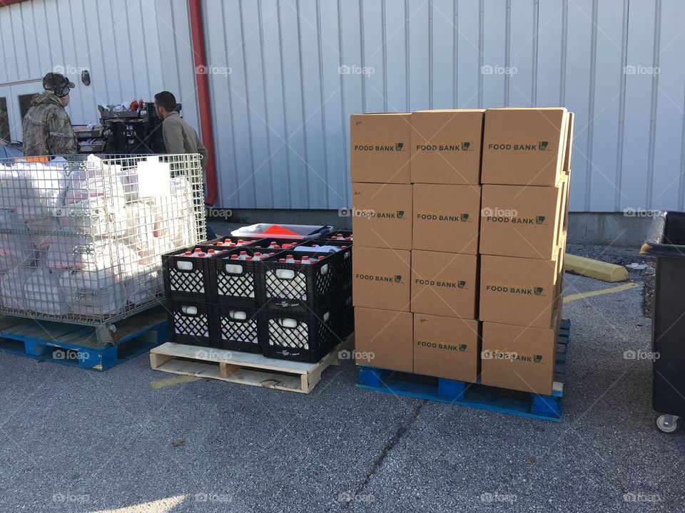 The food bank has set up again this month to give out food to the less fortunate.