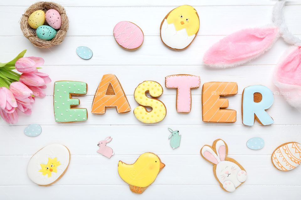 Happy Easter decoration. Easter cookies