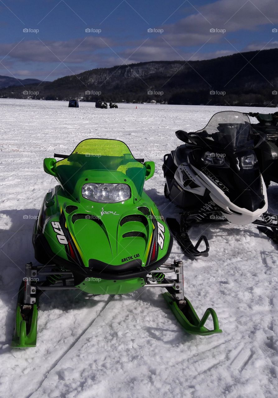 snowmobiles on Lake George
