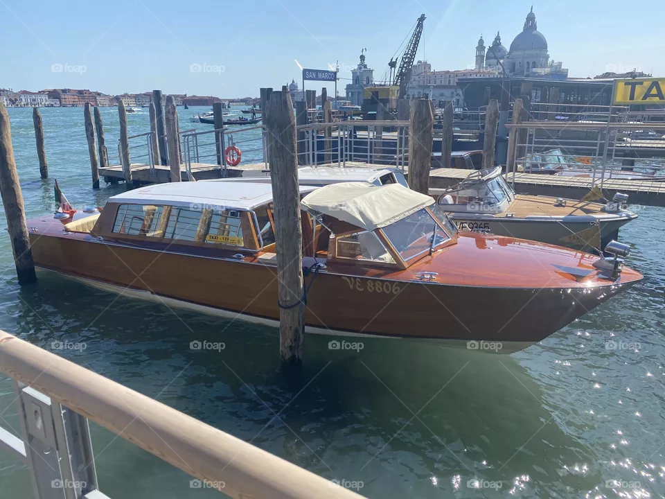 Water Taxi Docked in Venice, Italy