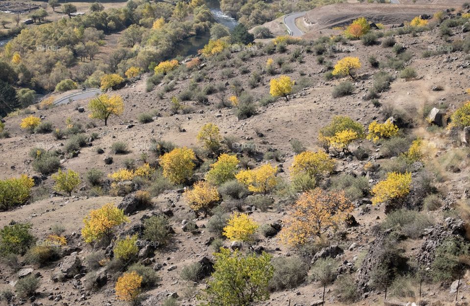 Beautiful autumn scene at cave town of Georgia, Vardzia cave monastery