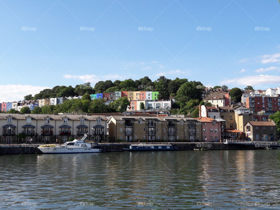 Bristol Harbour with colourful Houses in background