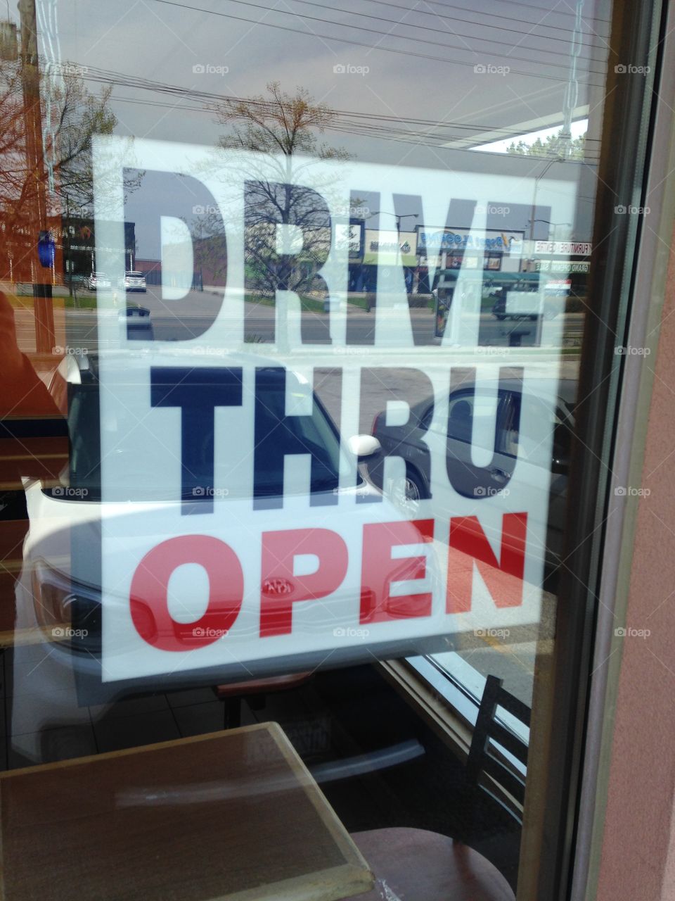 DRIVE THRU OPEN - light up window sign from a fast food restsurant