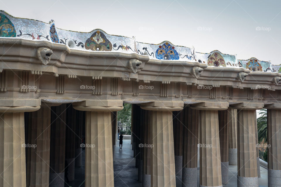 Famouse waved bench in Park Guel in Barcelona, Spain