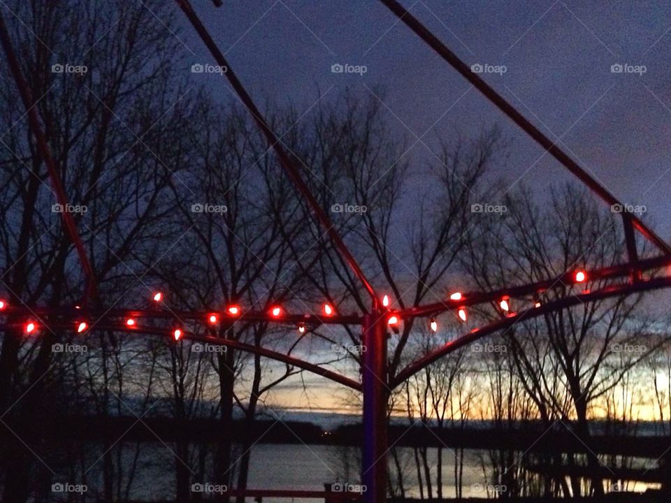 Christmas lights and sunset 