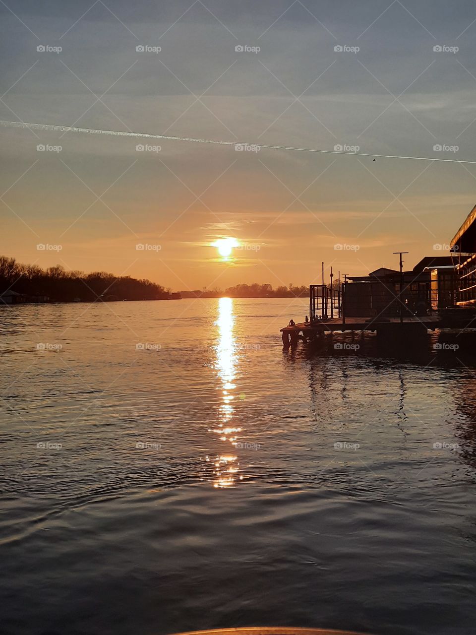 Sunset on the river Sava