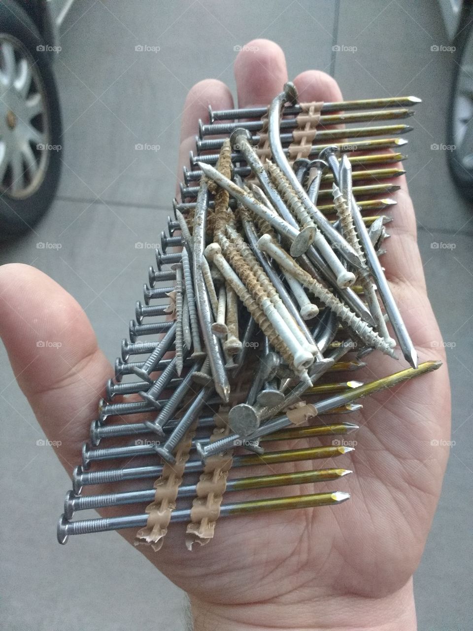 nails found in the road near our house.