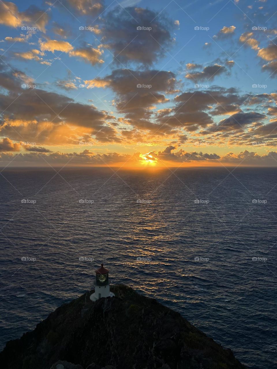 Beautiful sunrise over the Pacific Ocean from the Makapuu Point Lighthouse Trail in Waimanalo Hawaii 