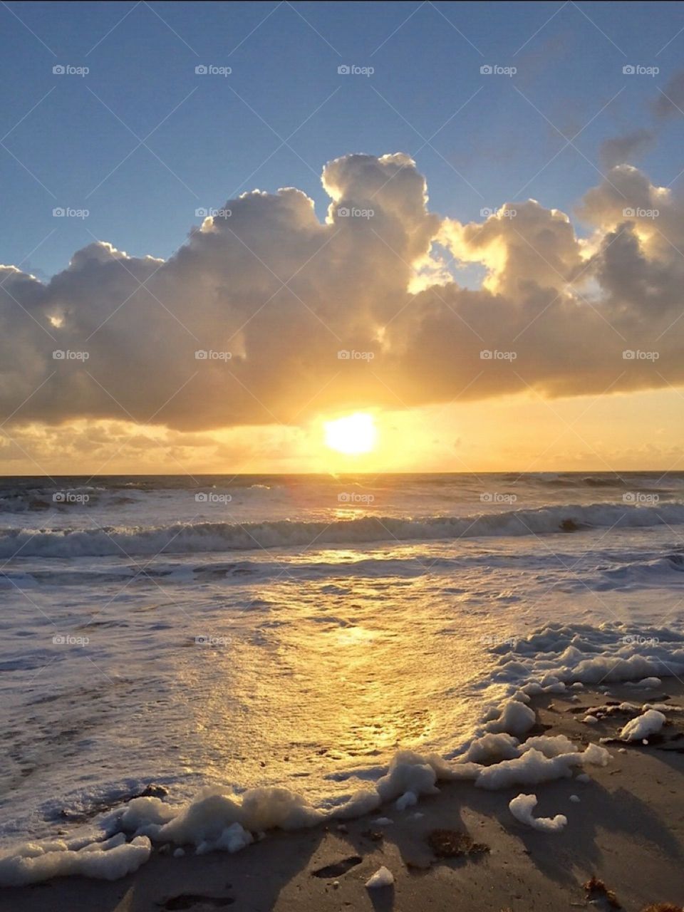Sea foam and a golden sunrise. 