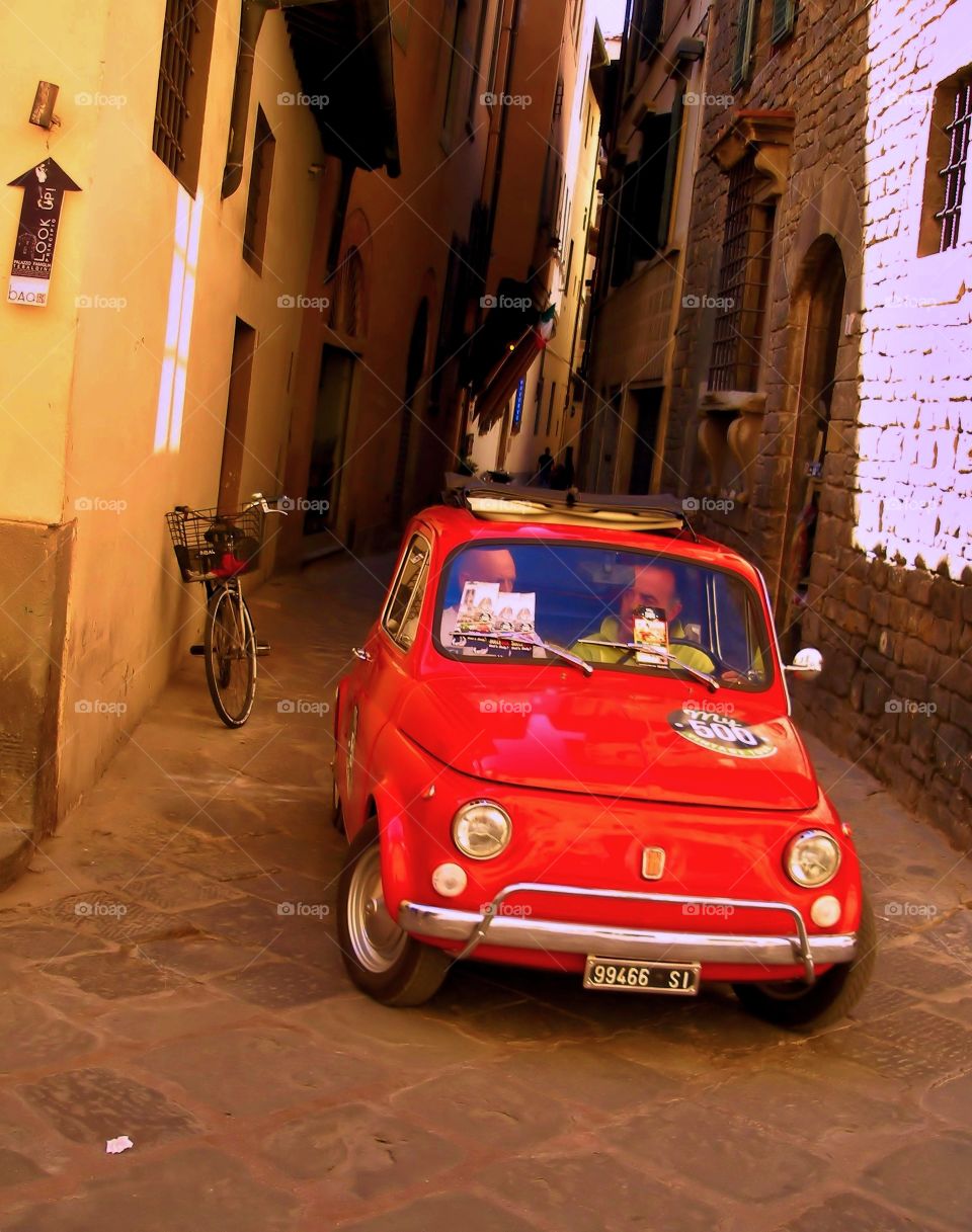 Red color story. Red FIAT at Florence