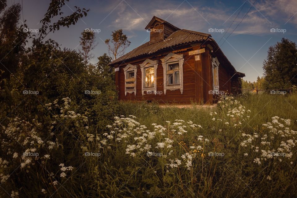 Evening landscape from fish-eye lens 