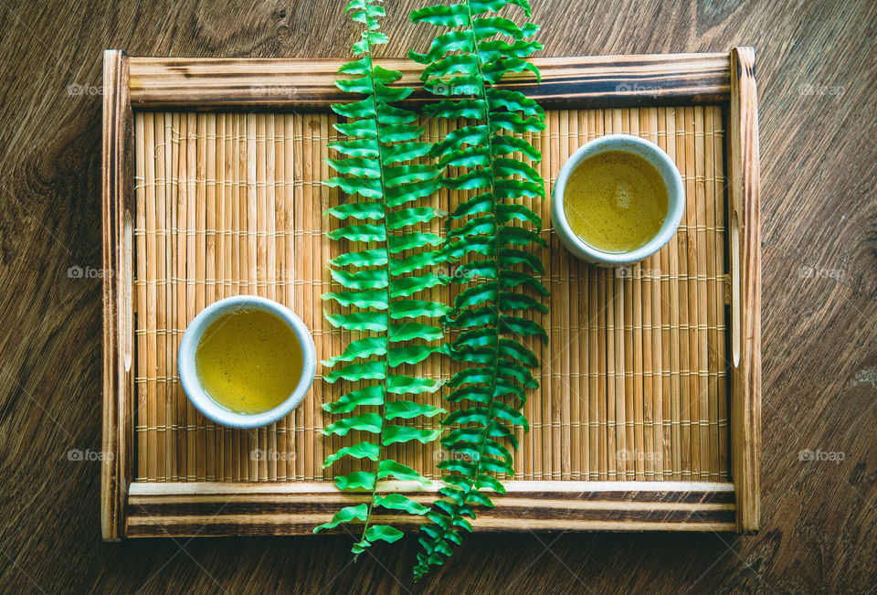 High angle view of green tea