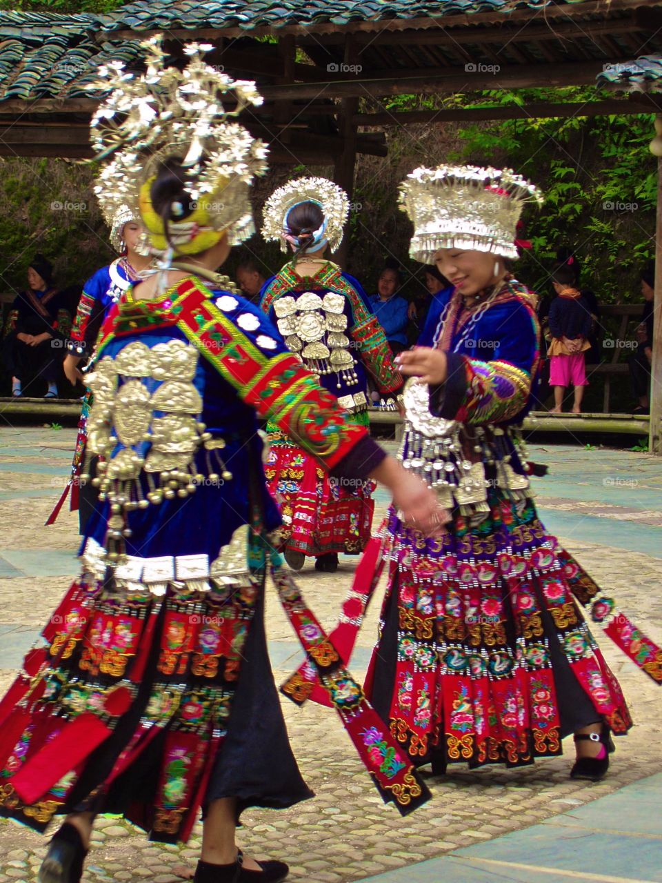 Traditional Miao Dancers. Miao Village, Guizhou, China