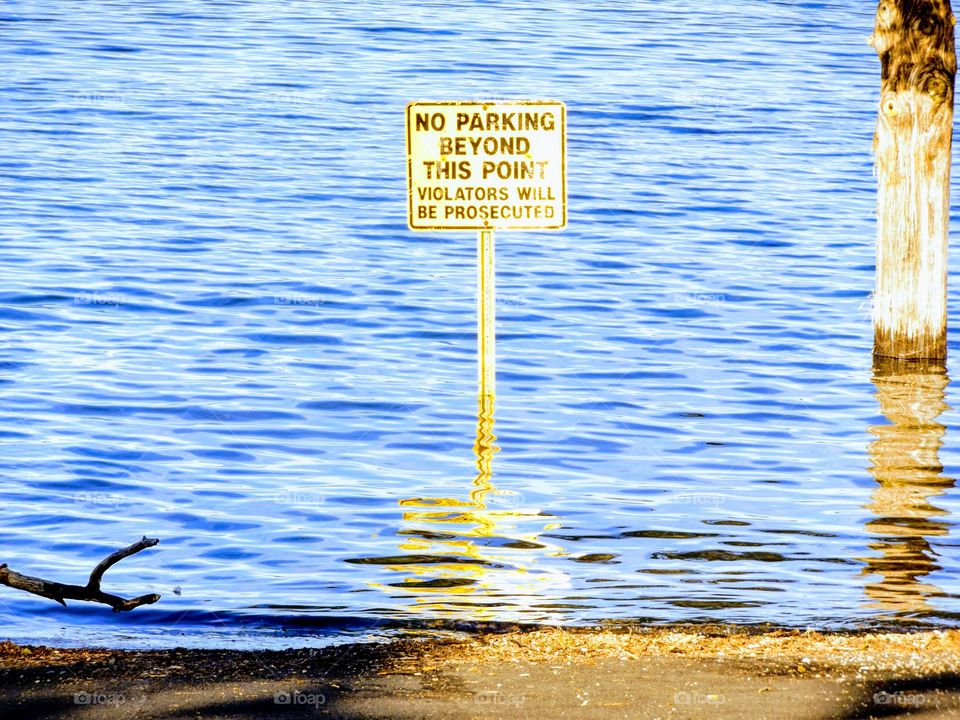 No Parking Beyond This Point. Flooding at Bull Shoals Lake in Arkansas.