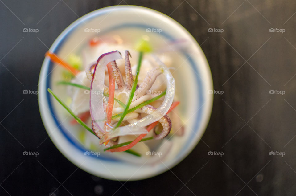 Ceviche. Our chef wanted to delight us today with this delicious ceviche peruano!
