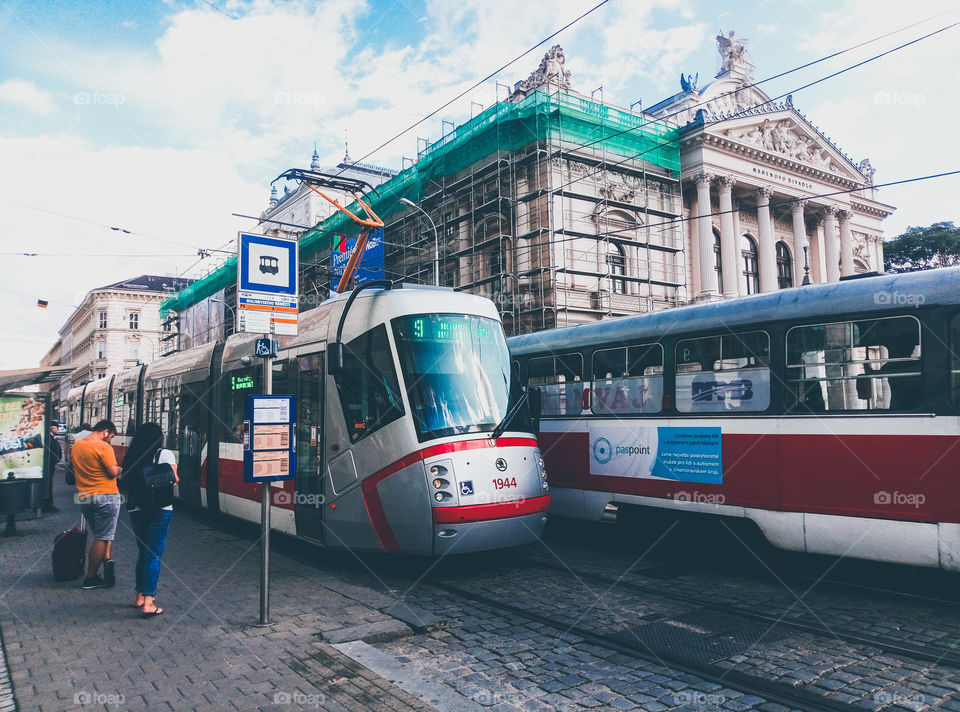 Waiting at the tram stop