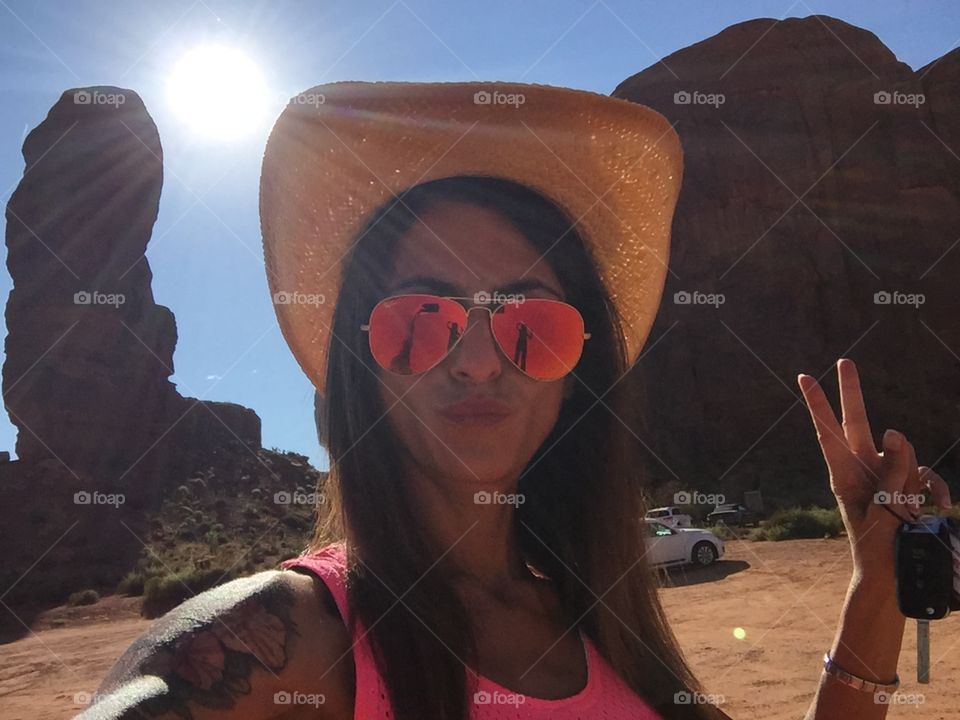 A beautiful girl selfie in the desert