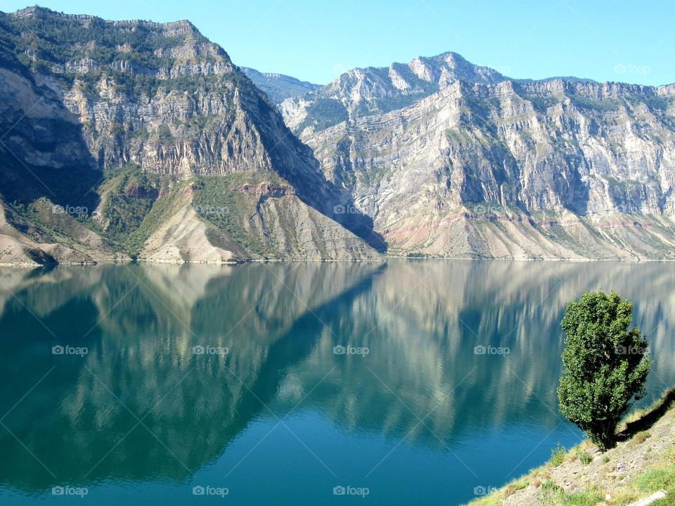 morning on the lake in the mountains of Dagestan in Russia