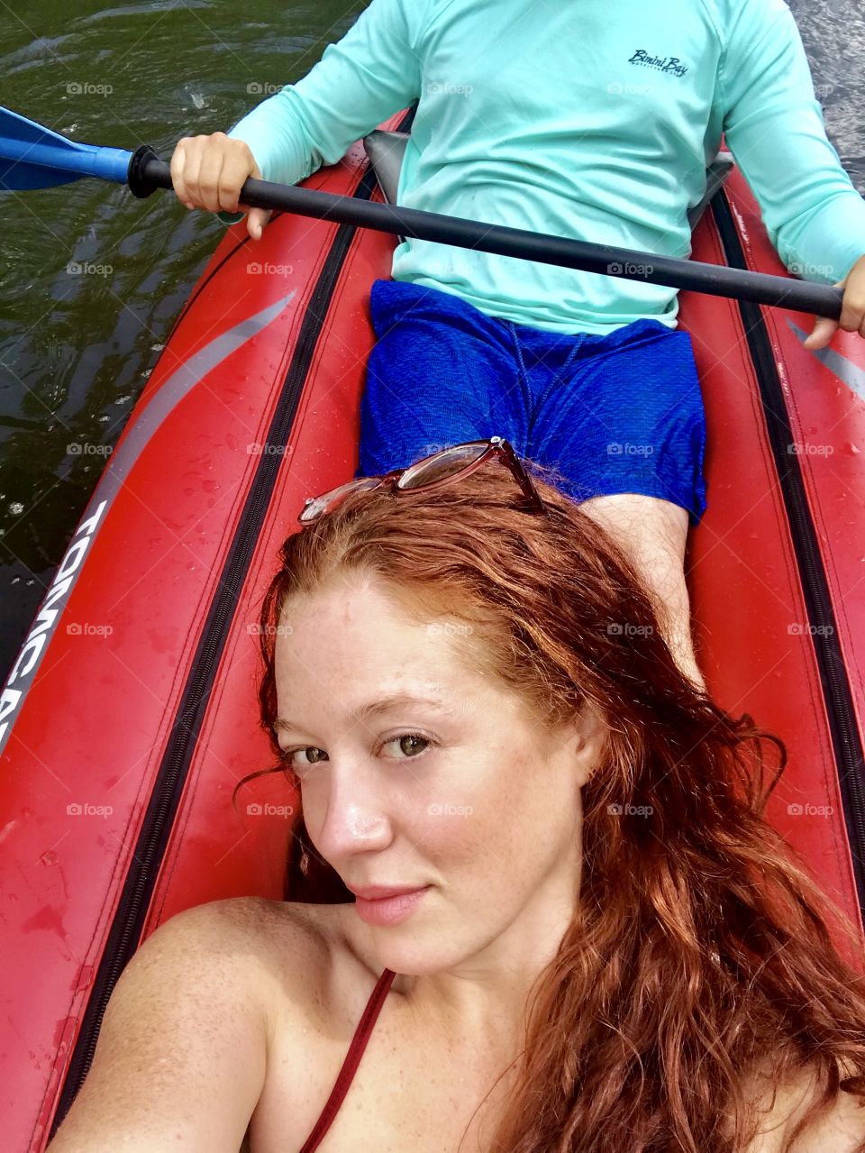 Sexy natural redhead letting my husband kayak