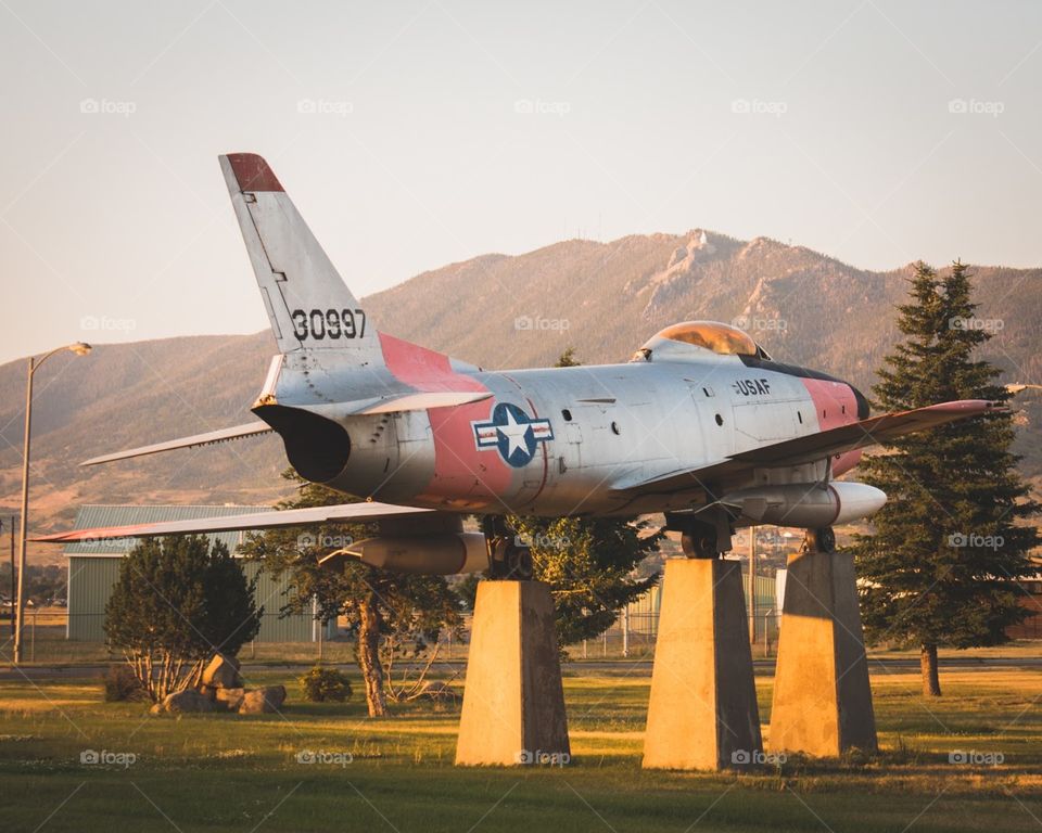 Training jet at Butte’s airport with beautiful mountains in the background.