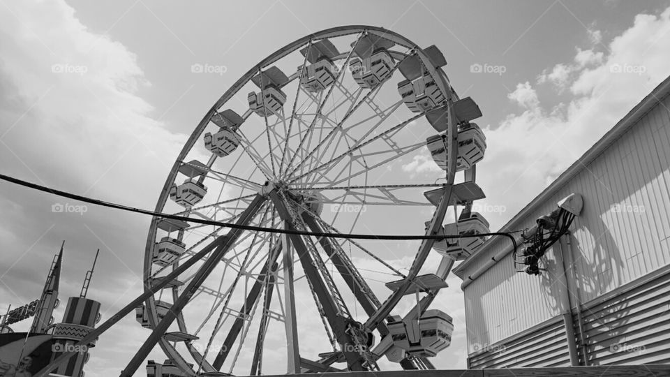 Ferris Wheel, OOB, ME. Ferris wheel in Old Orchard Beach, Maine. black and white