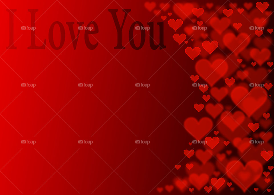 I love you text and hearts bokeh on red background.