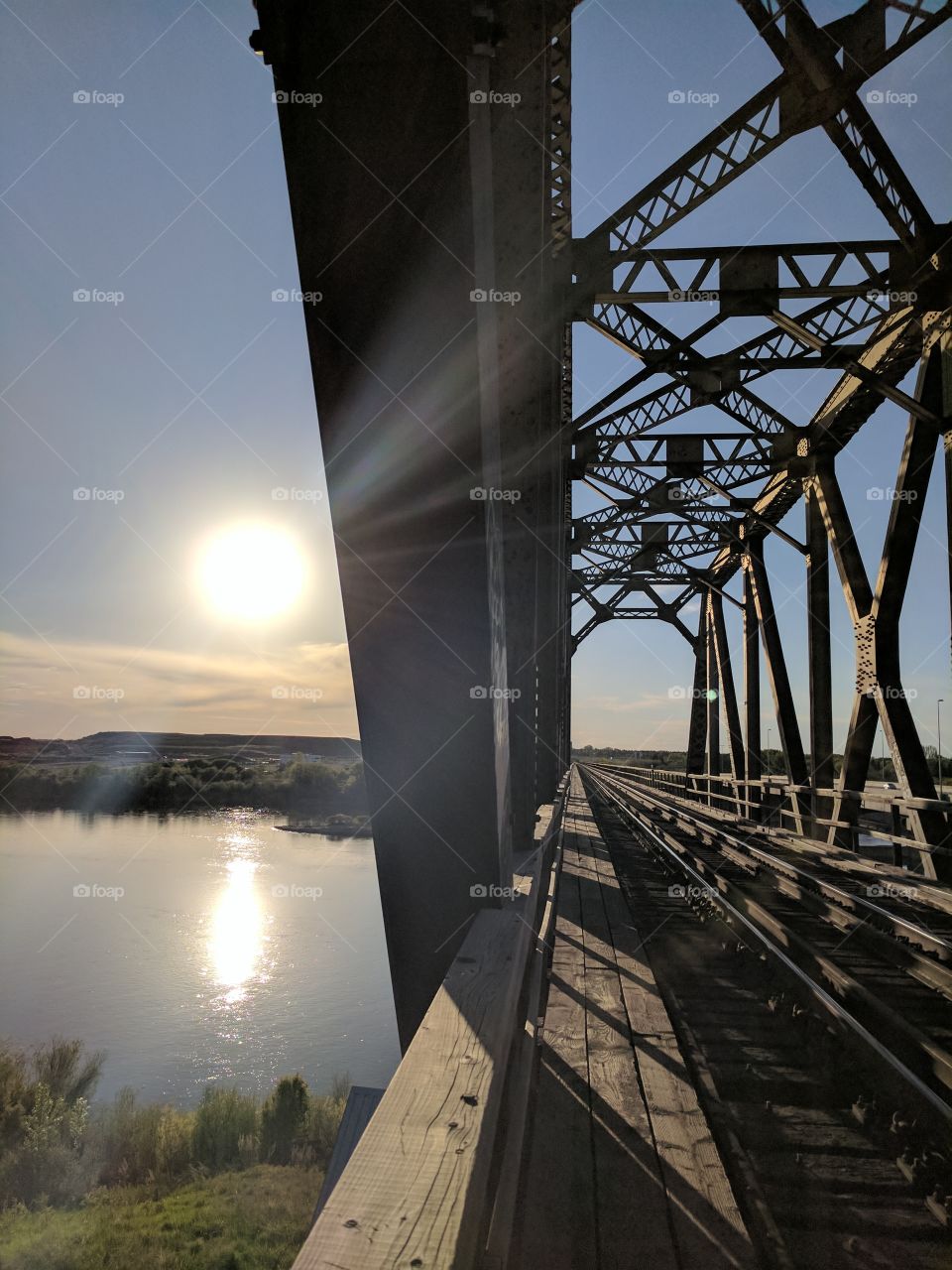 Sunset on a train bridge in Saskatoon