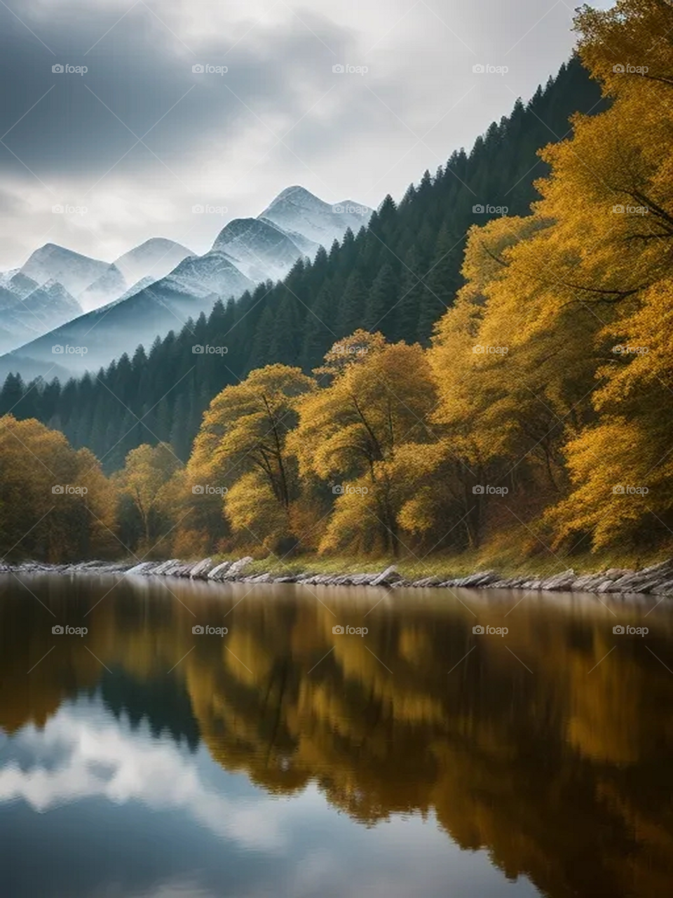 Landscape of a lake between the mountains