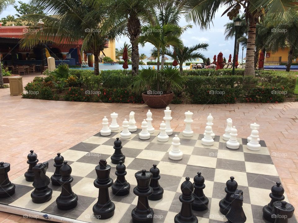Outdoor chess set at Mexican resort