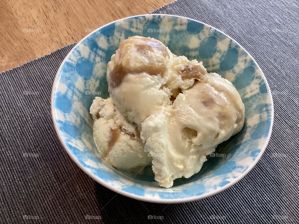 Homemade salted butterscotch ripple ice cream 